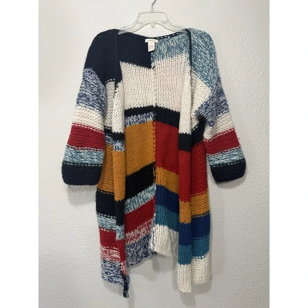 Sundance L Wool Blend Cardigan Crochet Boho Colorful Chic Country Open Oversized - Picture 2 of 7